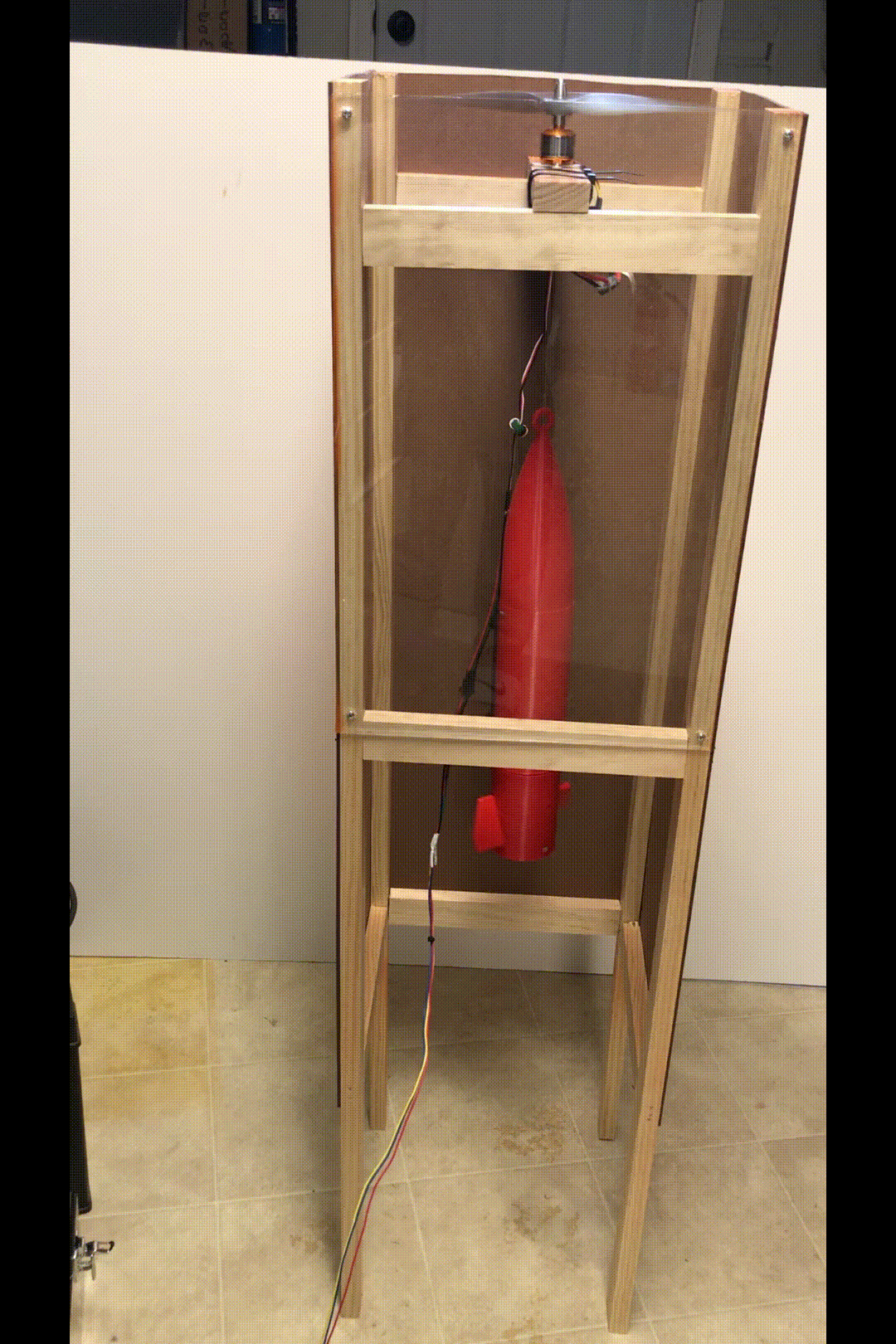 Active stabilization test in wind tunnel